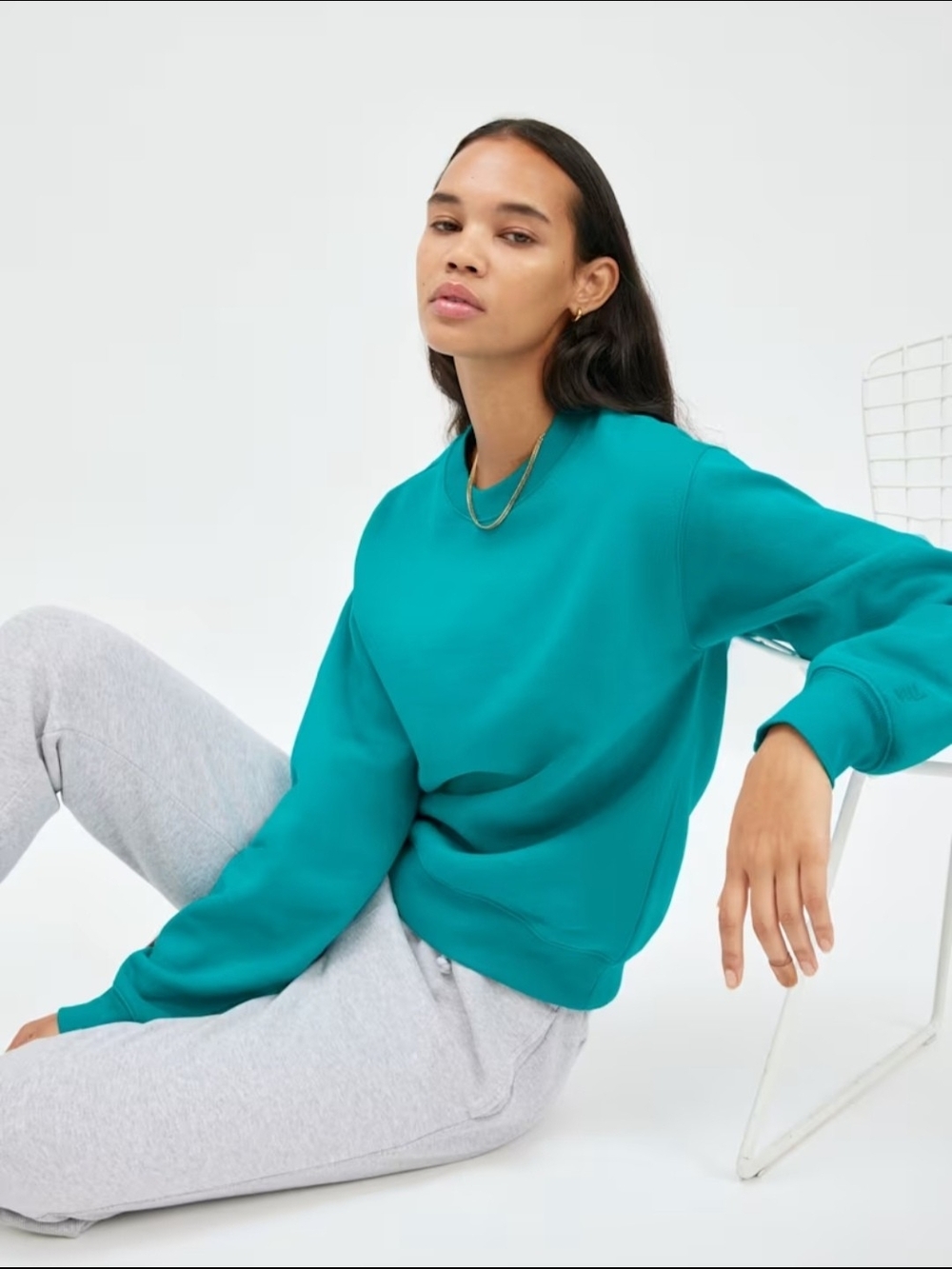 Aritzia TNA Cozy Fleece Perfect Crew Sweatshirt size Large, Teal